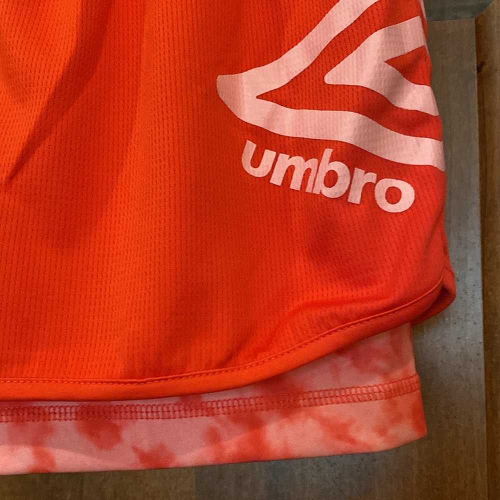 Umbro Red Kids Athletic Shorts with Pink Liner - Picture 2 of 4